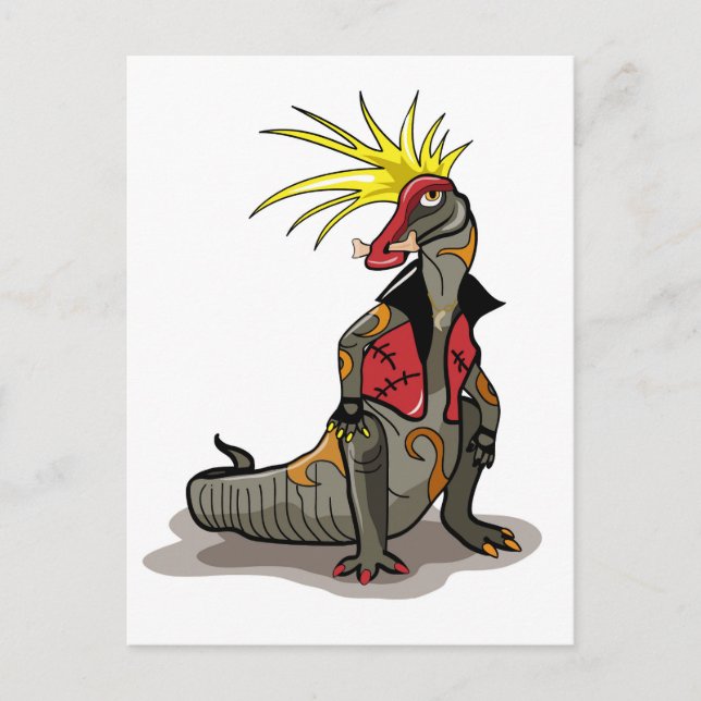 Postal Dinosaurio Hadrosaurus Vestido Como Punk. (Anverso)