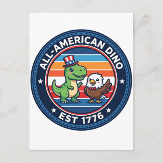 Postal Dinosaurio Kawaii Patriótico Todo Americano DINO E