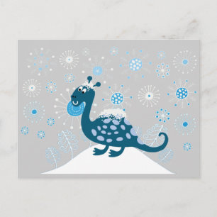 Postal Dinosaurio lindo jugando en la nieve!