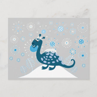 Postal Dinosaurio lindo jugando en la nieve!