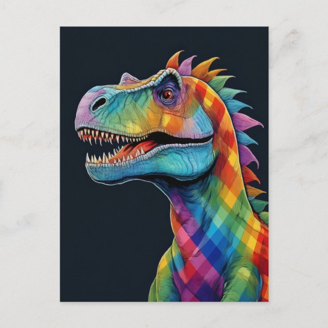 Postal Dinosaurio repleto de arcoiris (Anverso)