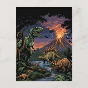 Postal Dinosaurio Rex y Triceratops Jurásico Vintage