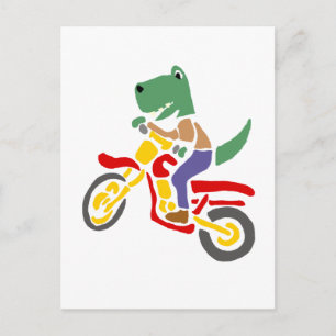 Postal Dinosaurio T-rex Divertido Montando Moto De Tiro
