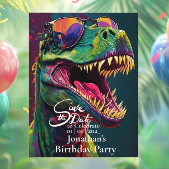 Postal Dinosaurio T-Rex Verde Guardar la fecha  (Celebrate your special day with a fun Dinosaur T-Rex green save the date postcard!  )