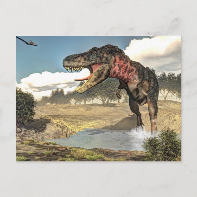 Postal Dinosaurio tarbosauro - renderizado 3D (Anverso)