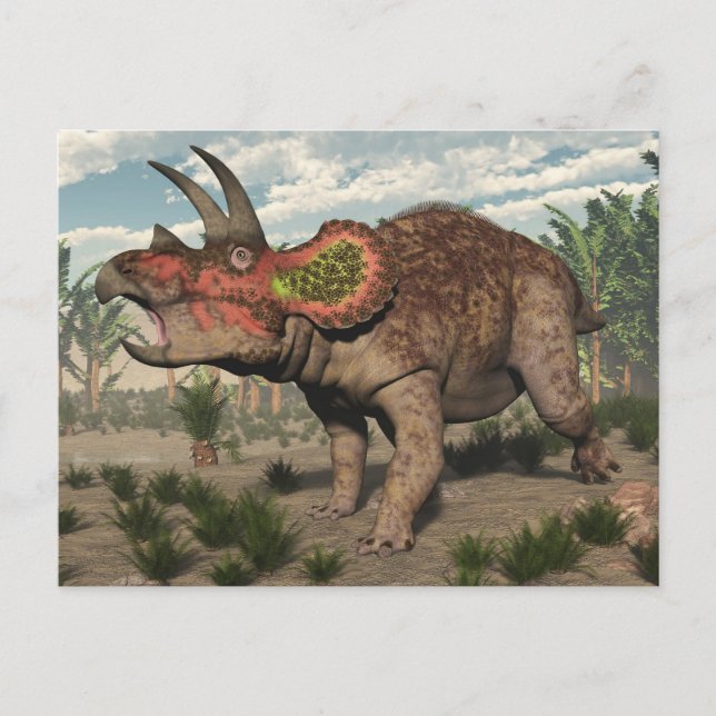 Postal Dinosaurio Triceratops - procesado 3D (Anverso)