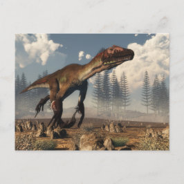 Postal Dinosaurio Utahraptor en el desierto