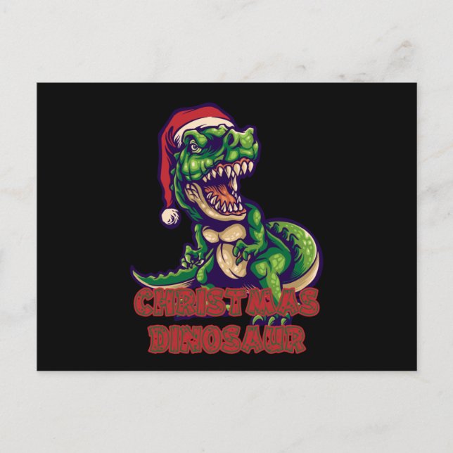 Postal Dinosaurio Verde de Navidad | Diseño de Dinosaurio (Anverso)
