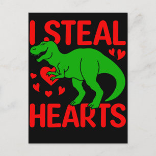 Postal Dinosaurio verde Valentine I Robar corazones