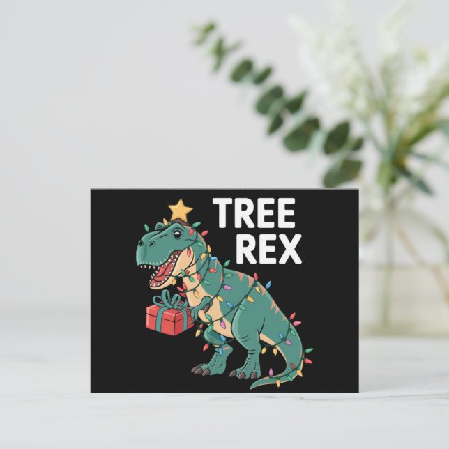 Postal Dinosaurios Árbol de Navidad Rex Pajamas Luces de  (Anverso de pie)