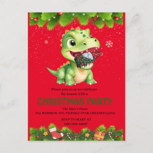 Postal Dinosaurios divertidos comen un regalo para el fie