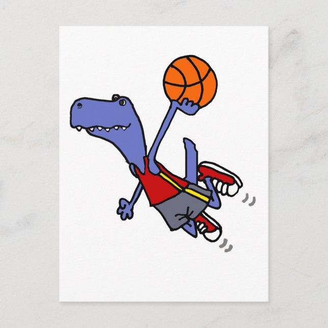 Postal Dinosaurios divertidos de T-rex en baloncesto (Anverso)