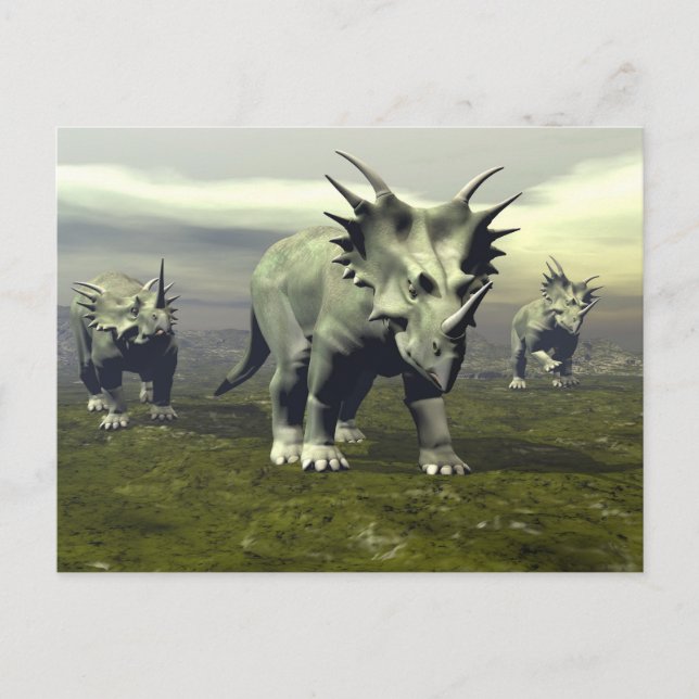 Postal Dinosaurios estiracosaurios - procesado 3D (Anverso)