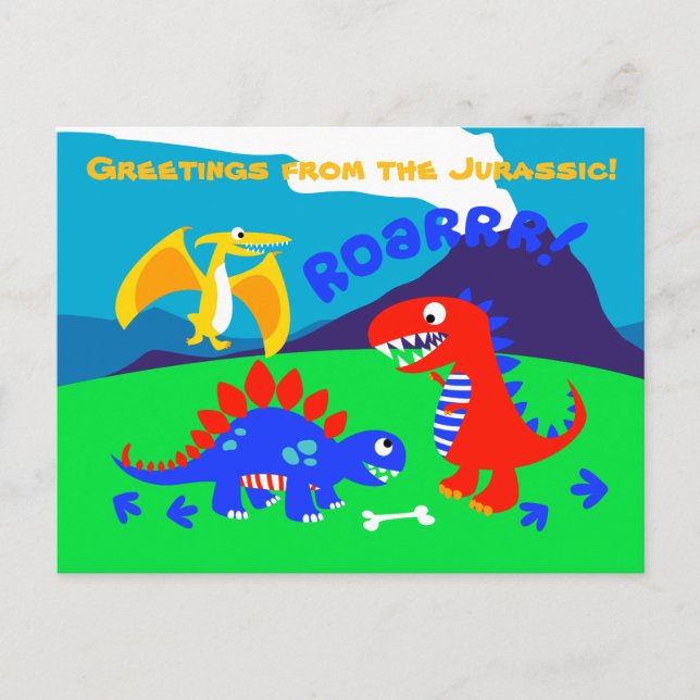 Postal Dinosaurios pequeños sobre una colina (Anverso)