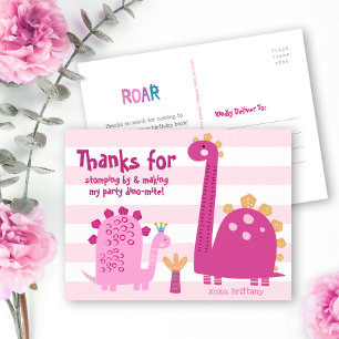 Postal Dinosaurios Rosados Adorables Cumpleaños Niña Grac