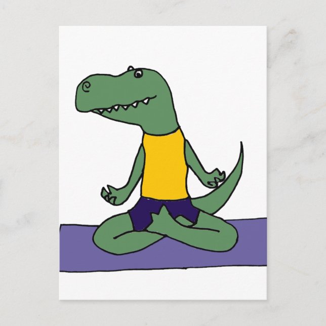 Postal Dinosaurios T-Rex haciendo yoga (Anverso)