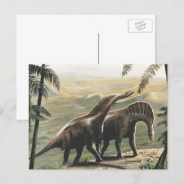 Postal Dinosaurios Vintage, Amargasaurus con Palmeras