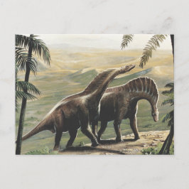 Postal Dinosaurios vintage, Amargasaurus con Palmeras
