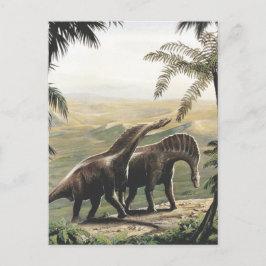 Postal Dinosaurios vintage, Amargasaurus con Palmeras