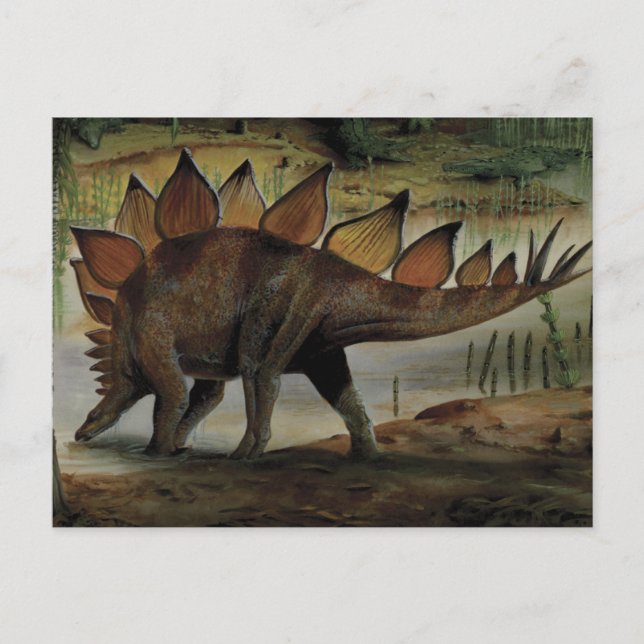 Postal Dinosaurios vintage, Stegosaurus, cola con espigas (Anverso)