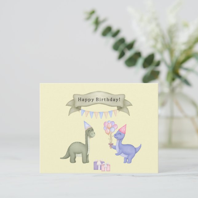 Postal Dinosaurs With Balloons Happy Birthday Card (Anverso de pie)