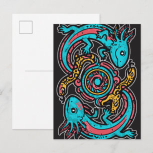 Postal Dios Azteca Xolotl Luchando Arte Tribal de Batalla