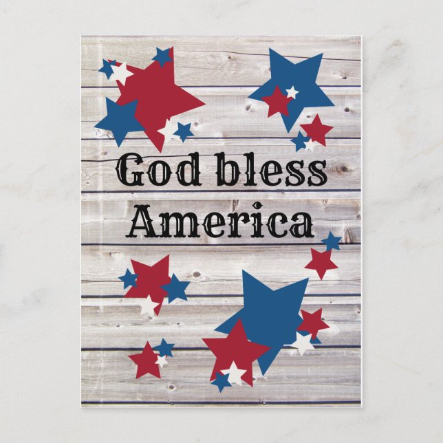 Postal Dios bendiga a Estados Unidos Estrellas Patriótica (Anverso)