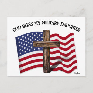 Postal DIOS BENDIGA A MI HIJA MILITAR cruz robusta bander