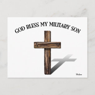 Postal DIOS BENDIGA A MI HIJO MILITAR con cruz robusta