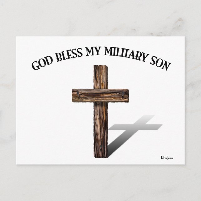 Postal DIOS BENDIGA A MI HIJO MILITAR con cruz robusta (Anverso)