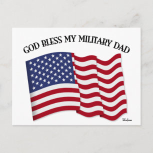 Postal DIOS BENDIGA A MI PAPÁ MILITAR con bandera de EE.