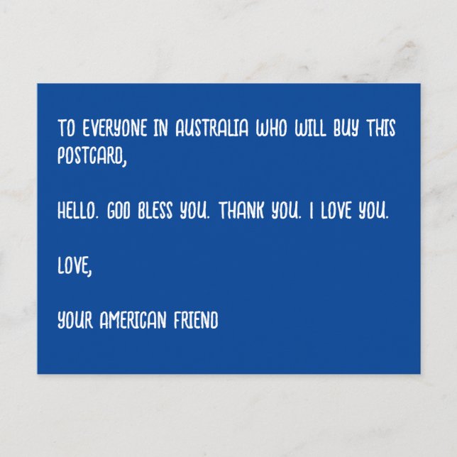 Postal Dios bendiga Australia. Amor, tu amigo americano. (Anverso)