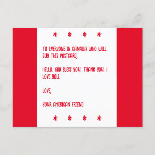 Postal DIOS Bendiga Canadá. Amor, Su Amigo Americano.