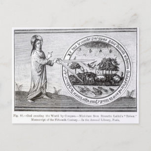 Postal Dios creando el mundo con compás