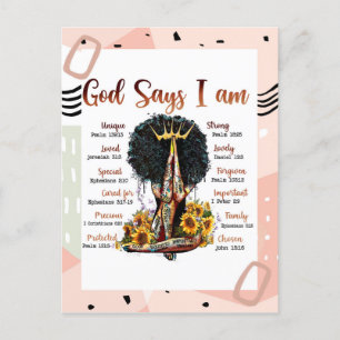 Postal Dios dice que soy mujer cristiana negra Melanin Si