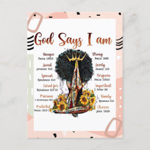 Postal Dios dice que soy mujer cristiana negra Melanin Si