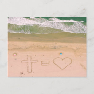 Postal Dios es AMOR, Jesús es Amor, cruz de la playa océa