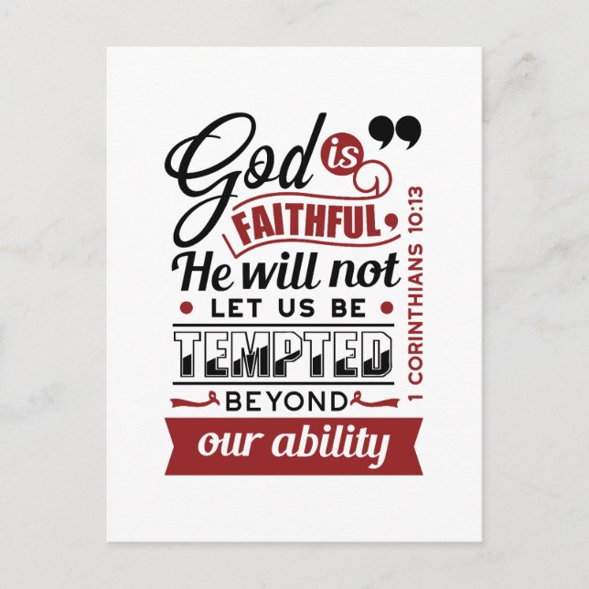 Postal Dios es Fiel – 1 Corintios 10:13 Versículo Bíblico (Anverso)