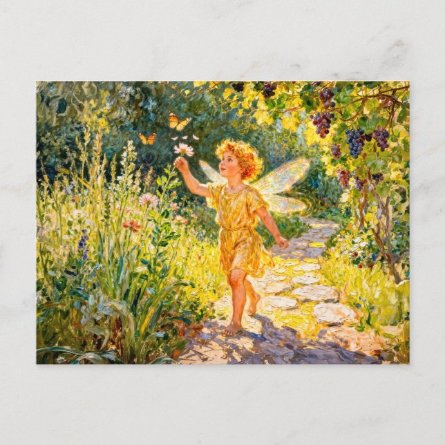 Postal Dios griego Eros en jardín (Anverso)