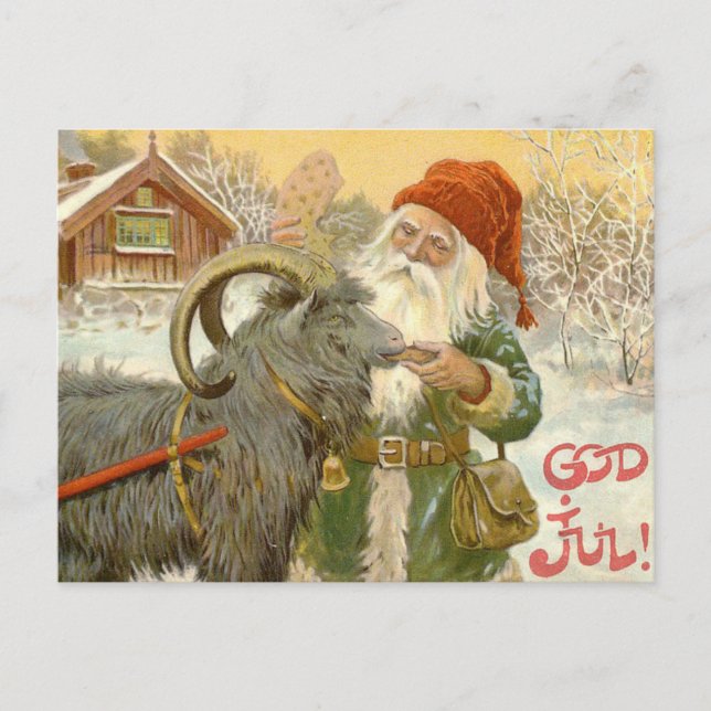 Postal ¡Dios Jul, Navidades felices! por Jenny Nystrom (Anverso)