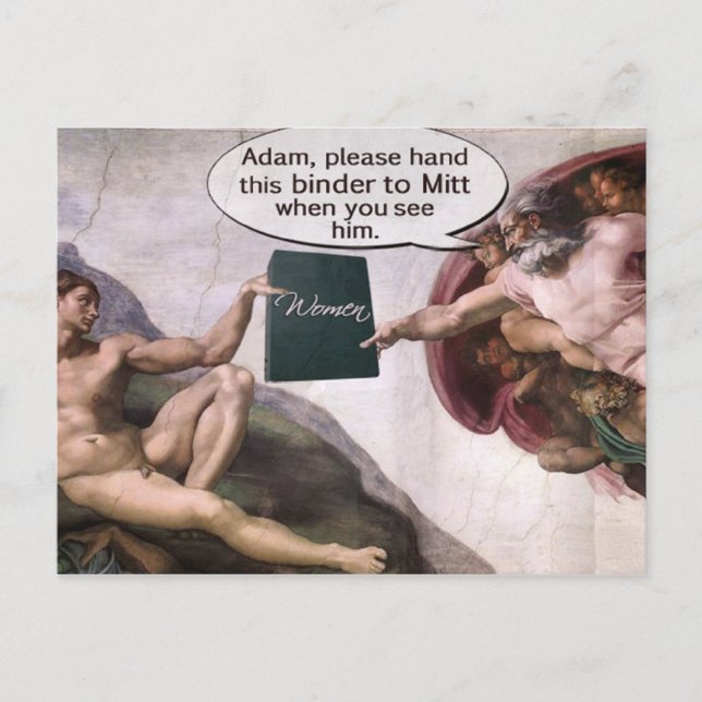 Postal Dios le dio a Adam Romney el Binder lleno de mujer (Anverso)