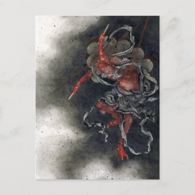 Postal "Dios trueno" por Hokusai (Anverso)
