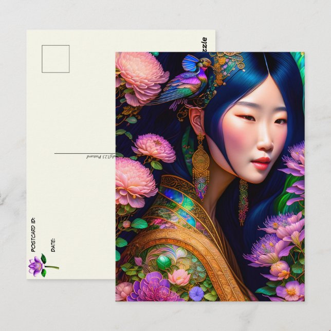 Postal Diosa asiática, cruce de posturas (Anverso / Reverso)