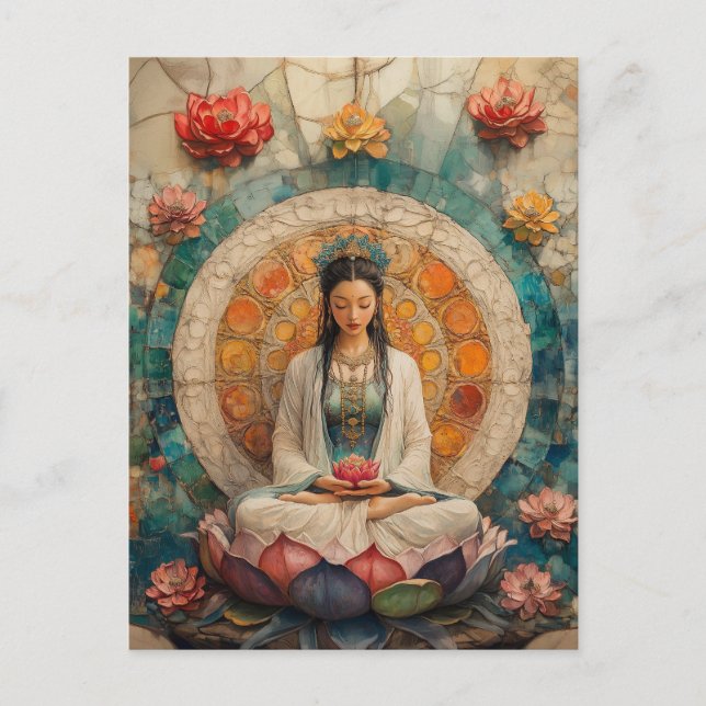Postal Diosa budista Quan Yin pintura retrato (Anverso)