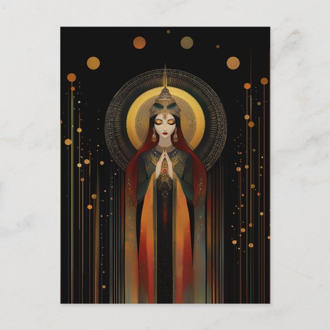 Postal Diosa celta Brigid Rainbow Gold Black Art (Anverso)