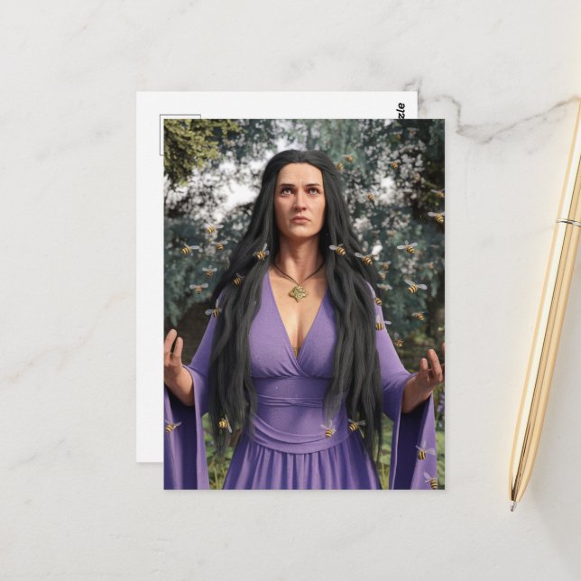 Postal Diosa de Abejas en Púrpura (Anverso/Reverso In Situ)