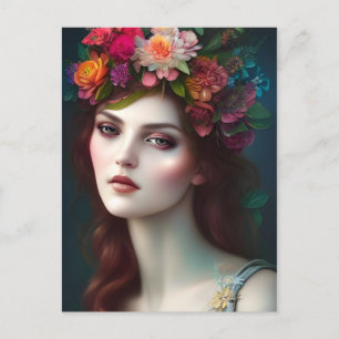 Postal Diosa de amor asombroso retrato de flores