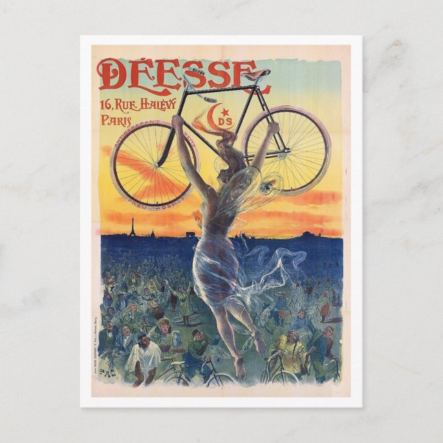 Postal Diosa de la bicicleta, publicidad, cosecha (Anverso)