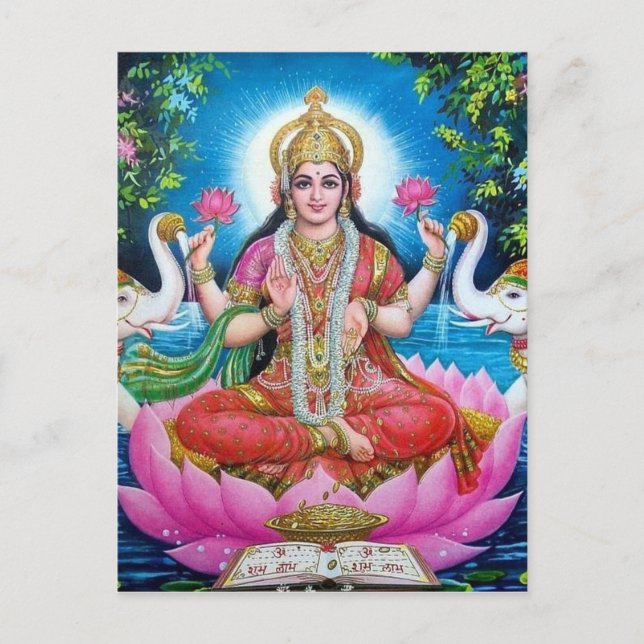 Postal Diosa de Lakshmi del amor, de la prosperidad, y de (Anverso)