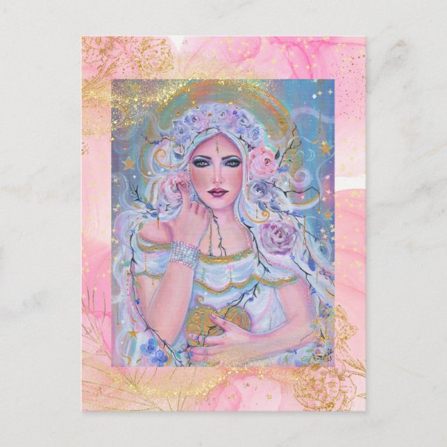 Postal Diosa de Venus de rosas de amor por Renee (Anverso)
